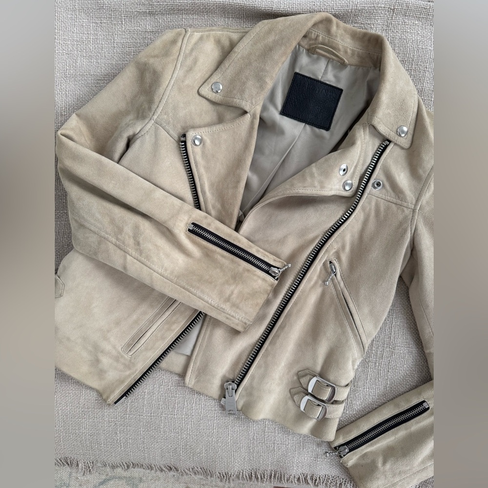 AllSaints Belted Suede Biker Jacket
